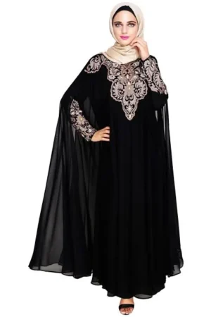 Purple And Black Dimensional Design Embroidered Kaftan