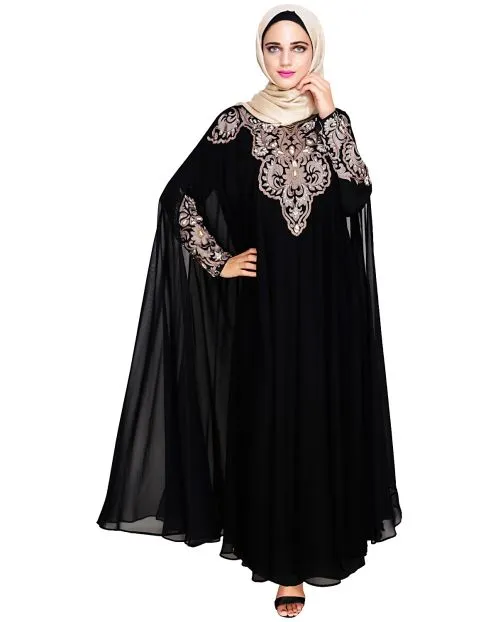 Purple And Black Dimensional Design Embroidered Kaftan